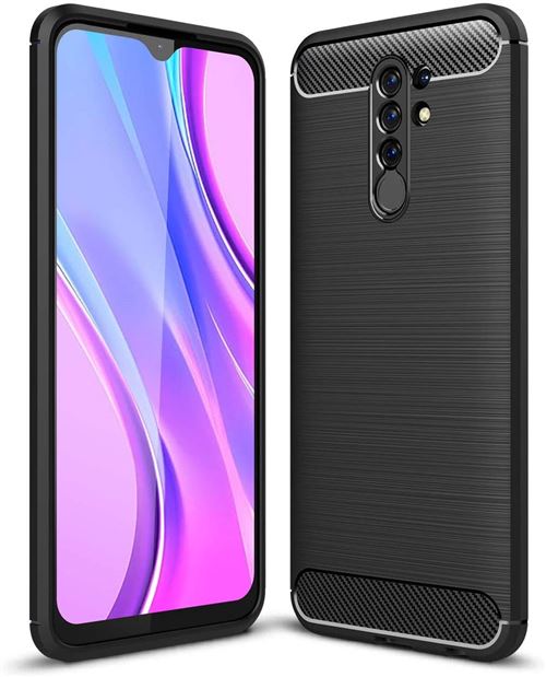 Housse de protection pour Xiaomi Redmi 9 Fibre de Carbone Noir