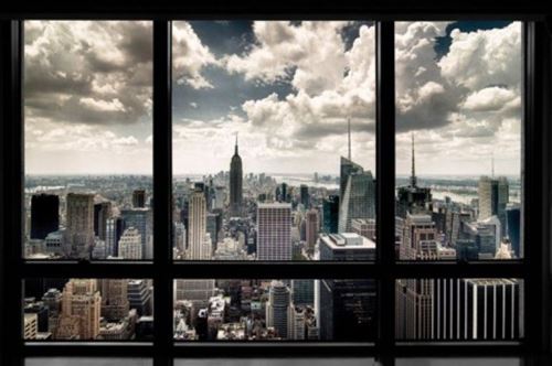 New York Poster - Fenêtre Qui Donne Sur La Skyline (61x91 cm)