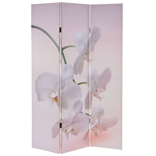 Paravent / cloison de séparation T233, 3 pans motif orchidée 180x120cm