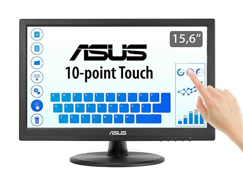 ASUS VT168N - LED-monitor - 15.6 - aanraakscherm - 1366 x 768 - 200 cd/m² - 600:1 - 10 ms - DVI-D, VGA - zwart