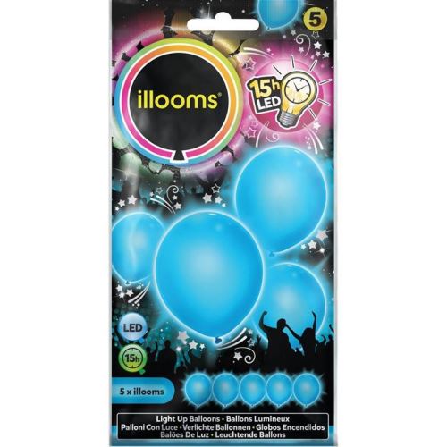 5 ballons à led unis bleus