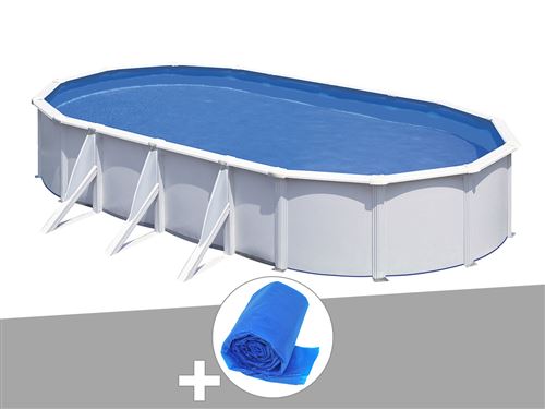 Kit piscine acier blanc Gré Fidji ovale 6,34 x 3,99 x 1,22 m + Bâche à bulles