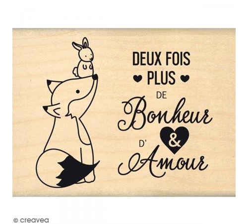 Tampon bois Plus de bonheur et d'amour - 8 x 5,8 cm