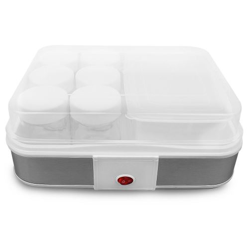 Todeco - Yoghurt Apparaat, Zelfgemaakte-yoghurt Maker, yoghurtkom met zeef, 6 potten en timer, 30,6 x 25 x 12,4 cm (12 x 9,8 x 4,9 inch), Wit, Capaciteit per pot: 0,21 l