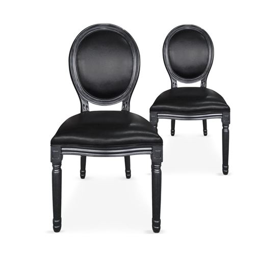 Lot de 2 chaises m&eacute;daillon Louis XVI Simili Noir