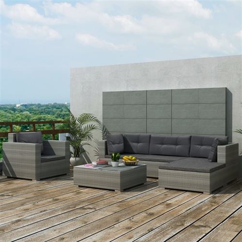 VIDAXL Mobilier de jardin avec 17 pi&egrave;ces Rotin Gris