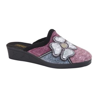 Chaussons Ouverts Femme En Velours - Semelle Compensée - Décoration Rosette - Confortables Pour La Maison - 8