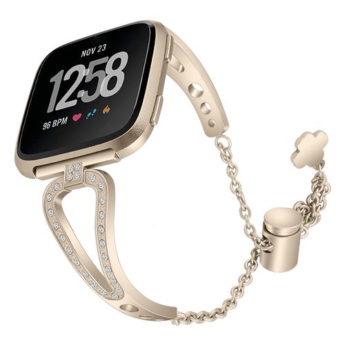 Bracelet en acier inoxydable brillant réglable pour Fitbit Versa 3 / Sense - Or