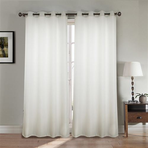 Paire de rideaux aspect lin - blanc - Dimensions : 140x260cm