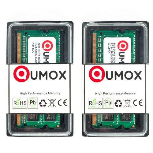 16Go (2x 8Go) DDR3 1600MHz PC3-12800 (204 PIN) SO-DIMM Mémoire Qumox pour ordinateur portable