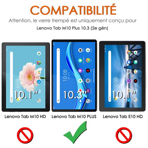 Protecteur d'écran pour Lenovo Tab M10 Plus, 10.3 pouces, en verre