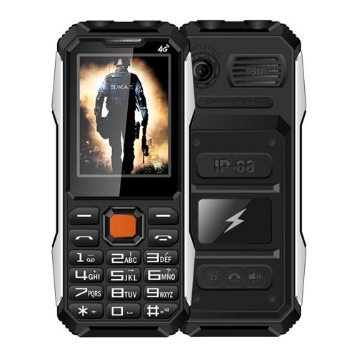 Non Communiqué Noir Téléphone Incassable 4G Étanche Antichoc Batterie 6800Mah Dual Sim 2.4 Pouces Led Fm Sos Yonis