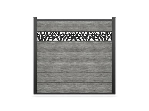 Panneaux de clôture à poser H.181 cm - kit 7 lames composite avec décor + 2 poteaux gris clair - ENOLA
