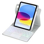 Étui avec clavier tactile pour iPad A16 2025 (11e génération, 11), iPad 10{^>e<^} génération 2022 11 avec souris – Touches rondes rétro – Couleur mignonne et pavé tactile amovible, noir