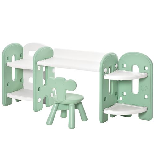 HOMCOM Ensemble bureau, chaise et bibliothèque 4 étagères pour enfant - hauteur étagères réglable - HDPE vert d'eau blanc