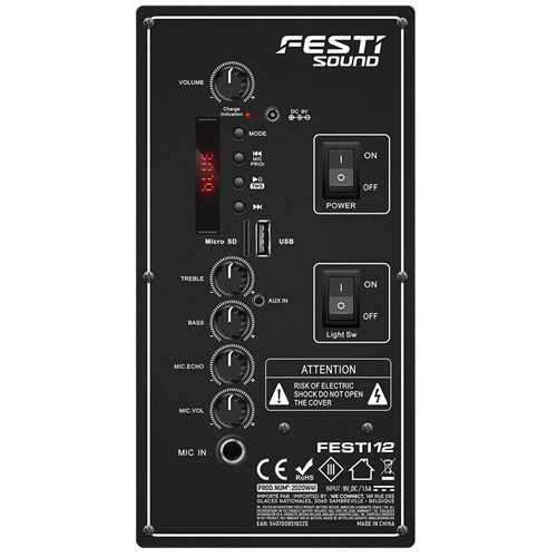 Enceinte Active - FestiSound - 8 20CM - 200W - Batterie - Karaoké avec USB  SD Bluetooth TWS - Micro VHF +