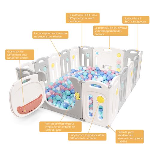 Giantex parc bébé en plastique 12 éléments avec panneaux d'activité et  porte barrière sécurité enfant pliable en joli motif - Conforama