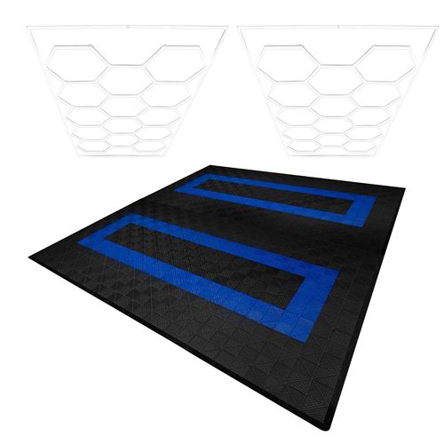 Monstershop Hexagon LED Lights x 2 & Vented Garage Floor Tiles With Edges - 165 in Black