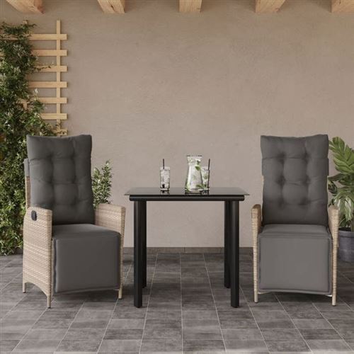 Vidaxl Gris/Clair Ensemble À Manger 3 Pcs - Image 2