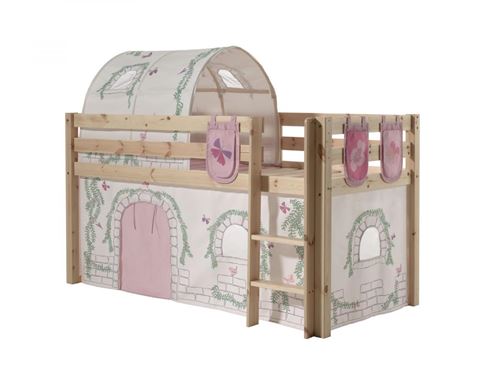 Non Communiqué Beige Vipack Pino Lit Compact Pin Massif Naturel + Birdy Rideau Et Tunnel De Lit