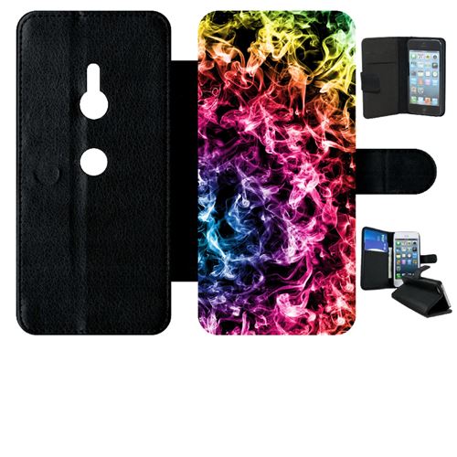 Etui My-Kase pour Xperia XZ3 - smoke fume arc en ciel - Simili-cuir Noir