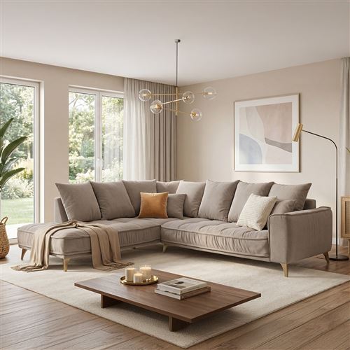 Canap&eacute; Tissu Angle Gauche Gris Clair Altamo - 4 Places