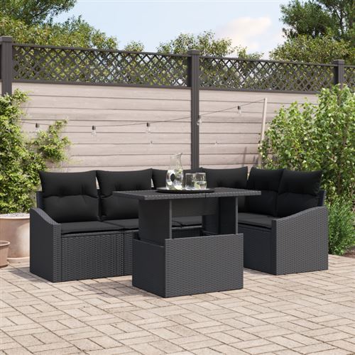 vidaXL Ensemble de canapé de jardin 6 pc Noir polyrotin
