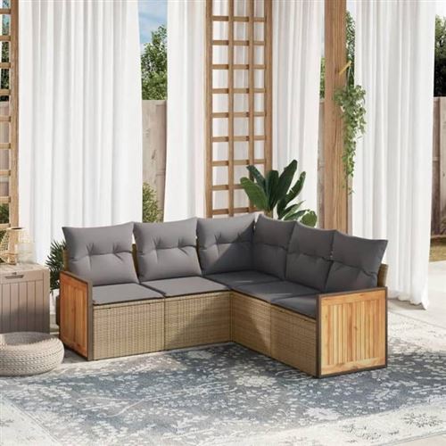vidaXL - Salon de Jardin - Ensemble 5 Pièces - Beige - Image 2