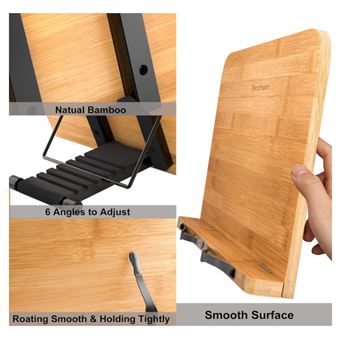 Support De Lecture En Bambou Réglable - Pour Livres De Cuisine, Tablettes Et Plus - Pliable Et Portable