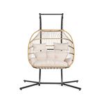 Mirella - fauteuil suspendu 2 places - naturel et coussins beiges - Beige
