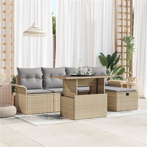 Non Communiqué Beige Ensemble De Canapé De Jardin 6 Pièces Avec Coussins Rattan Canapé De Jardin 2 Places Avec Rangement Et Coussins Rattan B