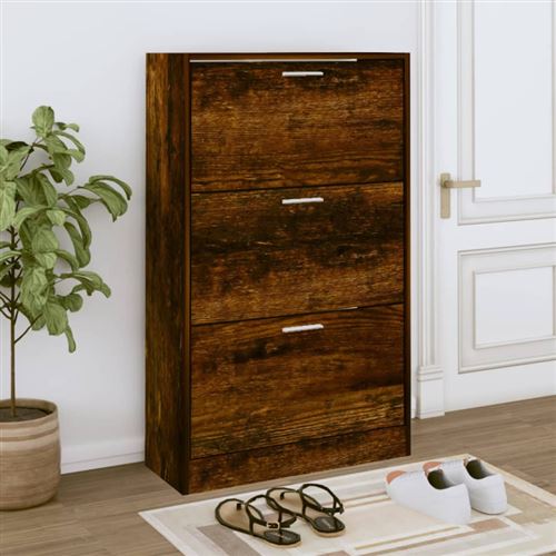 Vidaxl Armoire À Chaussures Chêne Fumé 63X24x103 Cm Bois D Ingénierie - Image 3
