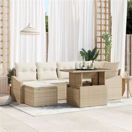 Non Communiqué Beige Ensemble De Canapé De Jardin De 7 Pièces Avec Coussins En Poly Rotin