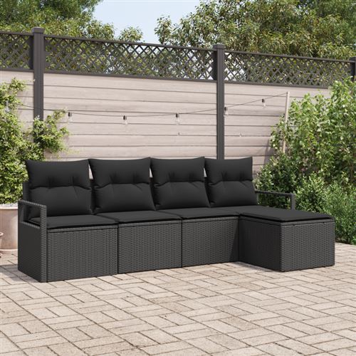 Non Communiqué Noir Ensemble De Canapés De Jardin De 5 Pièces Avec Coussins Poly Rotin, Canapé De Jardin 2 Places Avec Rangement Et Coussins N
