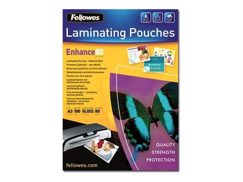 Fellowes Laminating Pouches Enhance 80 micron - Pack de 100 - brillant - A3 (297 x 420 mm) pochettes plastifiées avec dos adhésif
