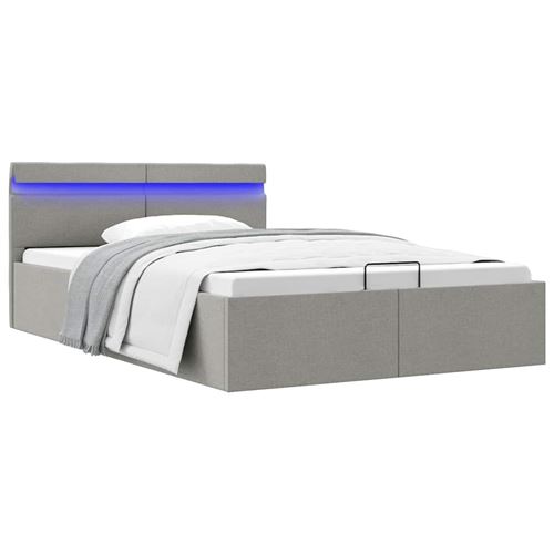 Bedframe met opbergruimte en LED stof lichtgrijs 140x200 cm 285609 