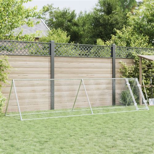 vidaXL Cage pour poules argenté 400x105x91 cm acier galvanisé, poulailler, enclos à poules, poulailler avec enclos, cabane à poules, parcours à poules