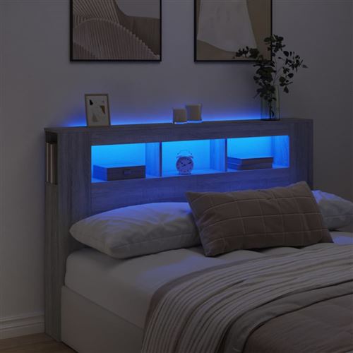 vidaXL Tête de lit à LED sonoma gris 160x18,5x103,5 cm bois ingénierie