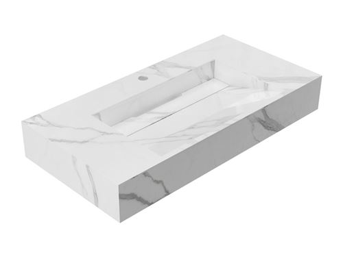 Vasque suspendue en solid surface effet marbre blanc - TAKOTNA - L90.2 x l45.2 x H8 cm