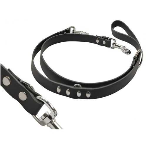 Laisse en cuir noir ajustable Samy, 2 mètres. pour chiens - Vadigran - VA-4754