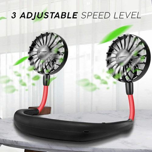 Vshop®Ventilateur Portable, Usb, Ventilateur Portable Nuque Rechargeable, Encolure, Refroidisseur D'Air À Double Tête Àvent 3 Vitesses (Noir-Rouge)