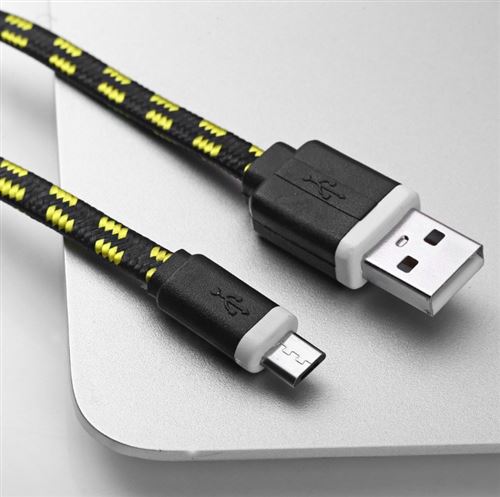 Cable Tresse 1m pour Manette XBox One Chargeur Connecteur Micro-USB Lacet Fil Nylon Universel (NOIR)
