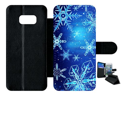 Etui À Rabat Samsung Galaxy S8+ Plus Flocon De Neige Fond Bleu Nuit