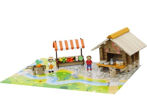 Jeu De Construction - Place Du Marché - 80 Pièces - Bois