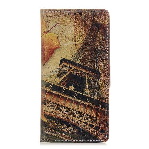 Etui en PU impression de modèle feuilles d'érable et tour eiffel pour votre Apple iPhone 5.8 pouces (2019)