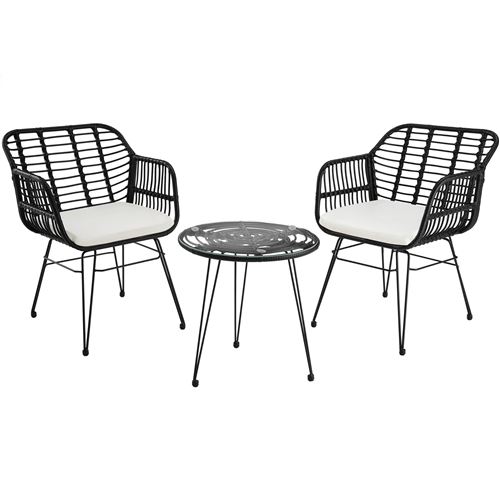 TecTake Salon de jardin en rotin Molfetta - noir