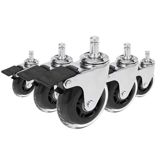 5 x roulettes pour sols durs ROLO SKATE 11 mm / 75 mm avec frein chrome transparent