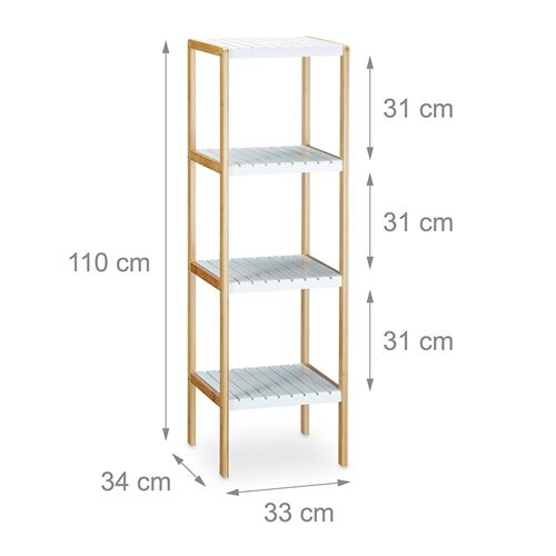 Étagère en bambou avec 4 Niveaux pour la salle de bain 110 cm