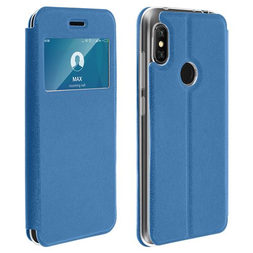 Housse Xiaomi Redmi Note 6 Pro Etui Fenêtre Porte-Carte Coque Silicone Bleu nuit
