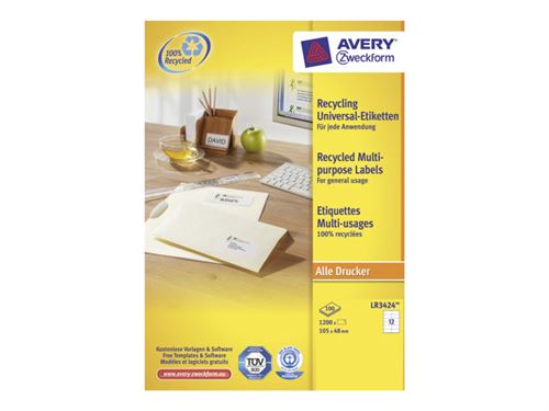 Avery QuickPEEL Recycled Labels LR3424 - étiquettes recyclées - 1200 étiquette(s)